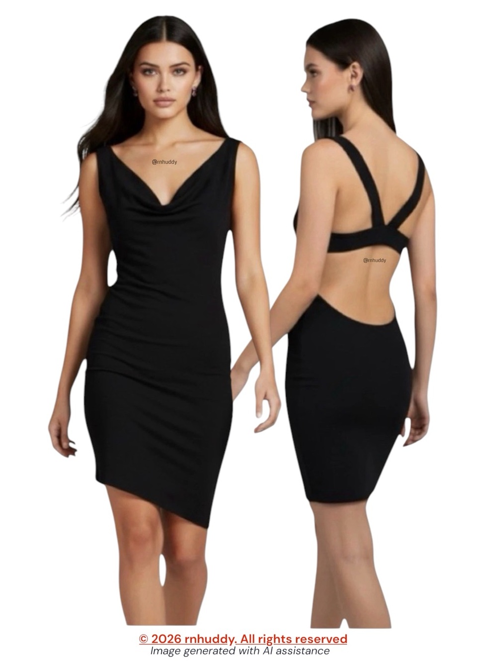 Josh Brody M black draped neck asymmetrical slinky mini dress